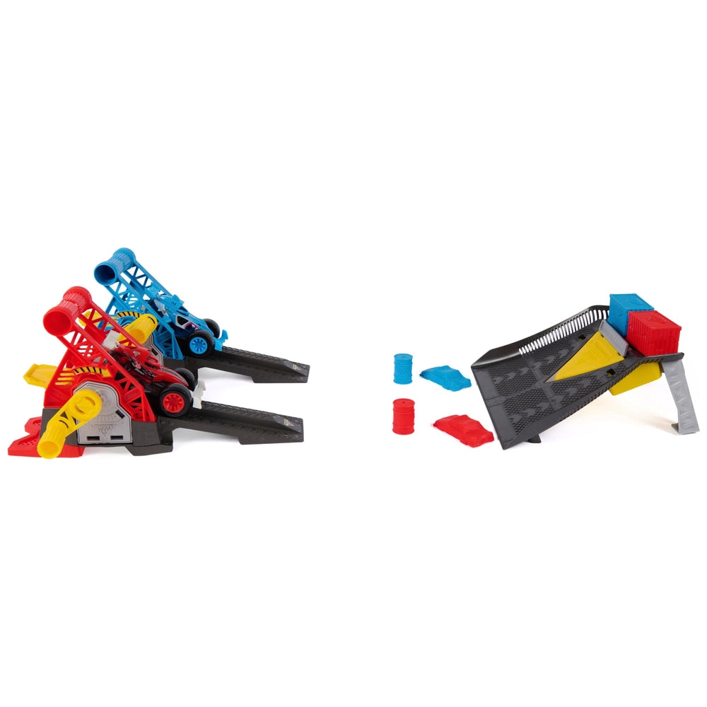 Monster Jam Monster Motors Rev Up Raceway Playset With 2 Exclusive Monster Trucks, Megalodon & Power Rush