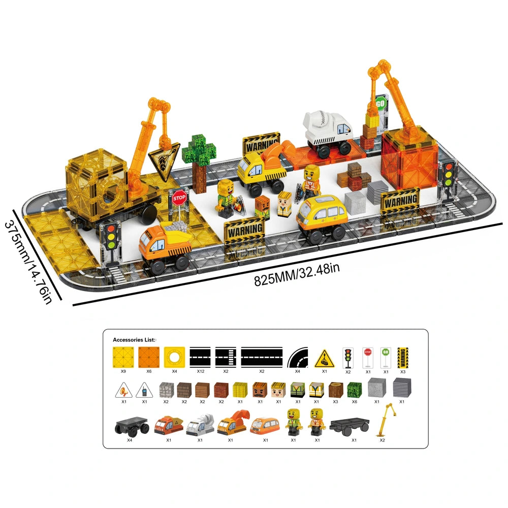 Magnetic Tiles Construction 86-Piece Building Set