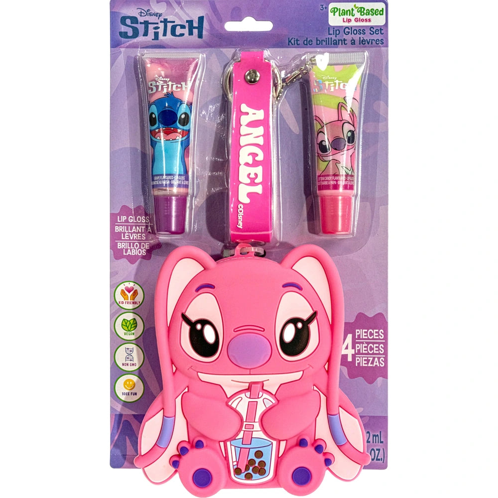Disney Stitch Lip Gloss 2 Pack With Angel Keychain