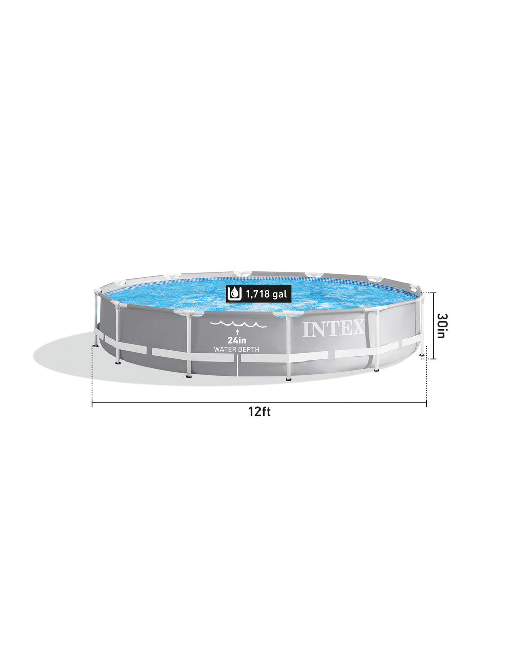 Intex 12Ft X 30Inch Round Metal Frame Prism Swimming Pool