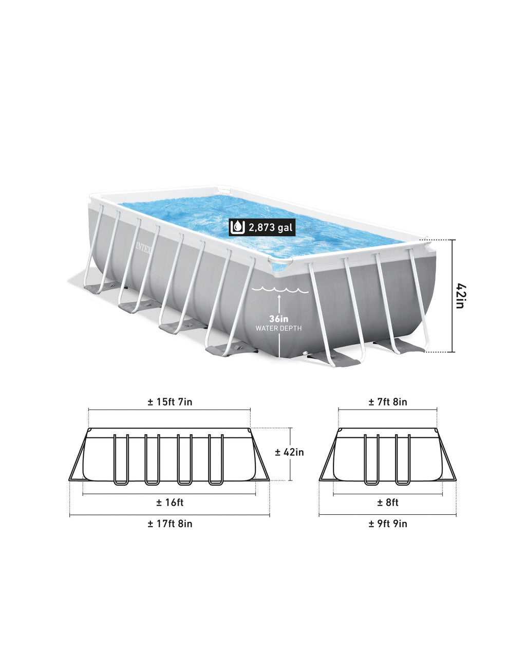 Intex 16Ft X 8Ft X 42In Prism Metal Frame Rectangular Pool