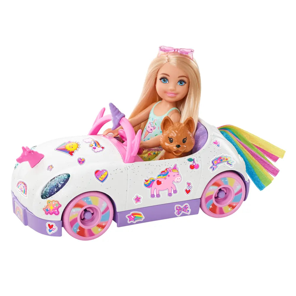 Barbie Chelsea Doll With Unicorn-Themed Car Toy