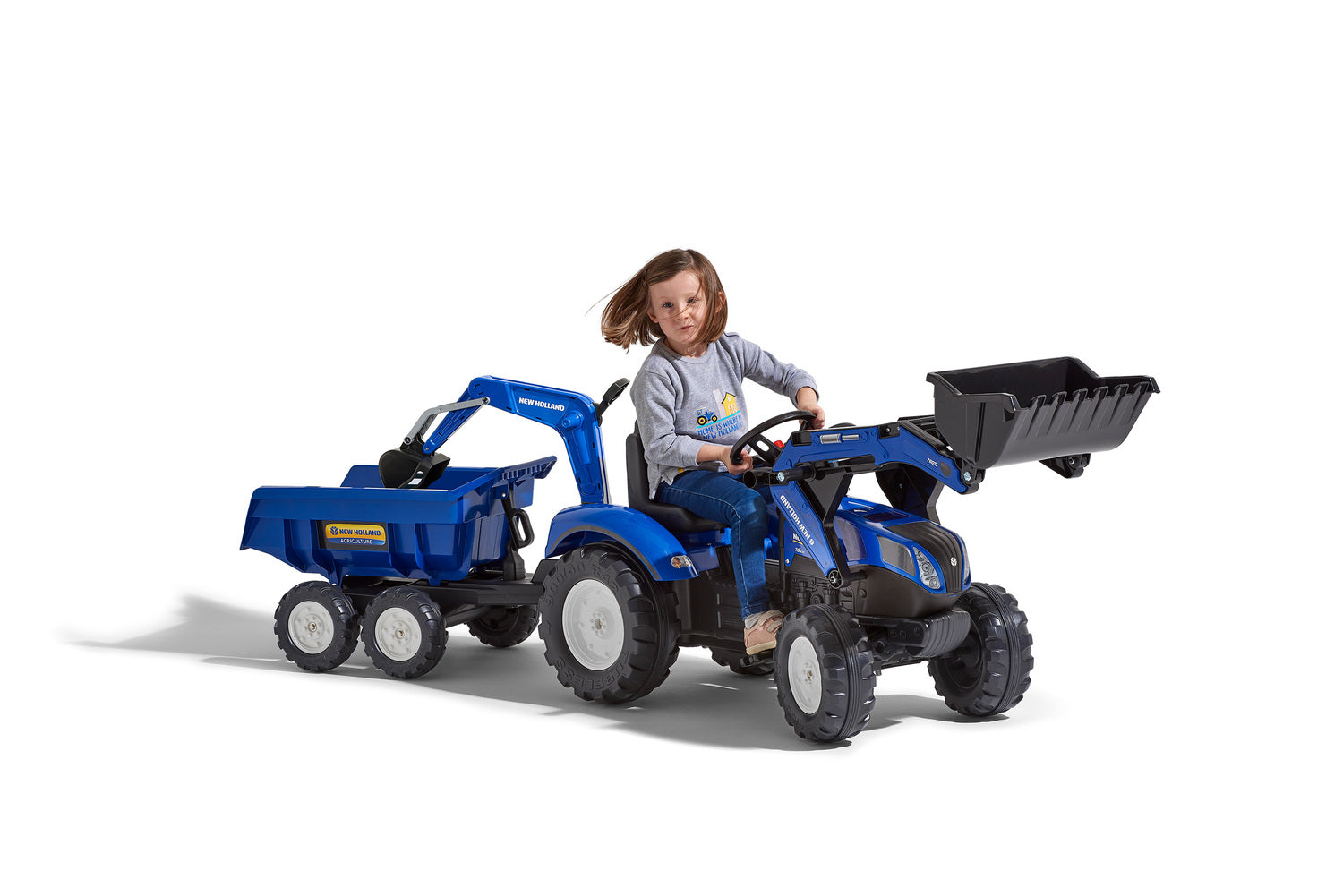 New Holland T8 Tractor With Front Loader, Backhoe & Trailer