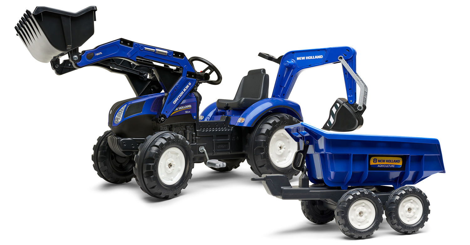 New Holland T8 Tractor With Front Loader, Backhoe & Trailer