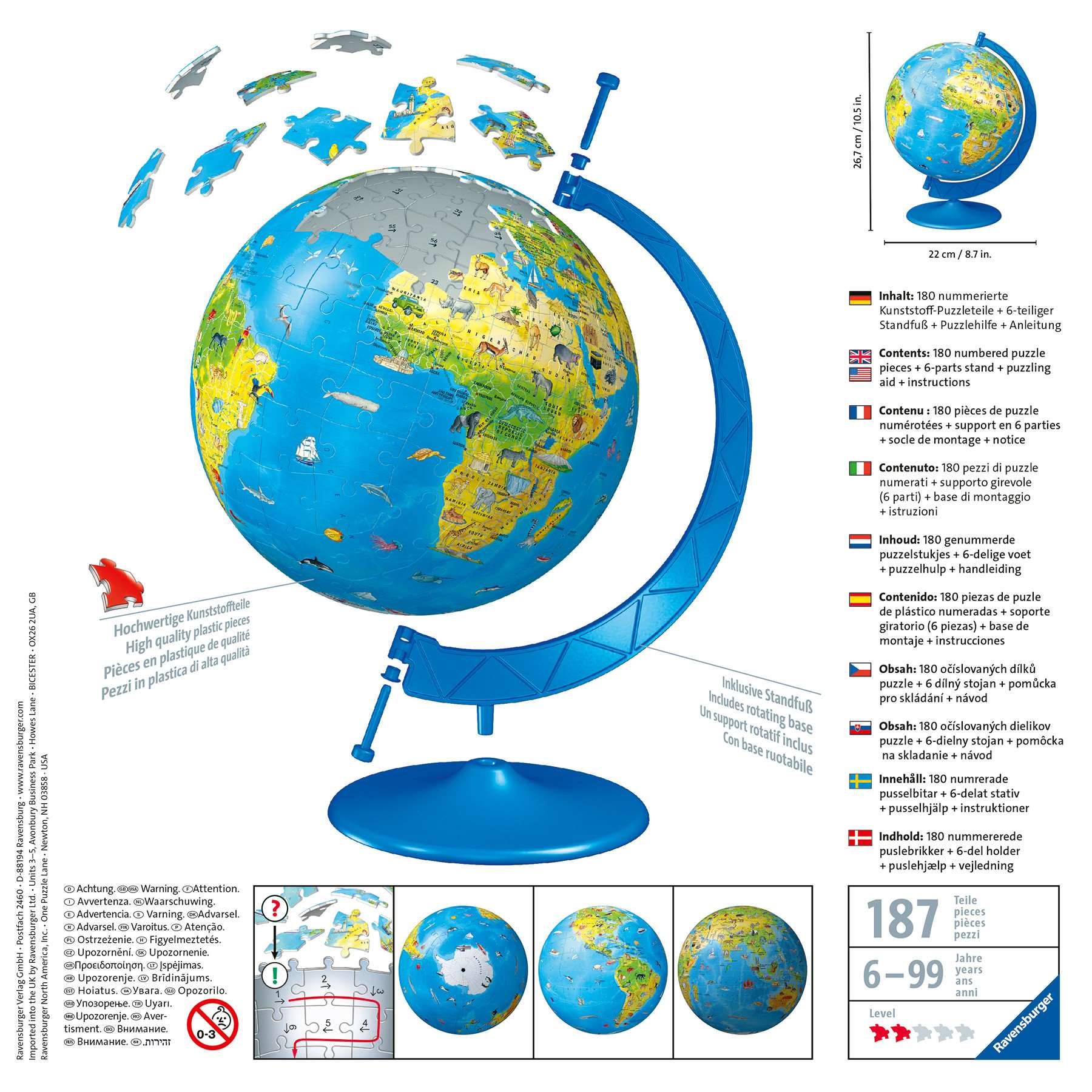 Ravensburger Children's World Globe, 180 Piece 3D Jigsaw Puzzle