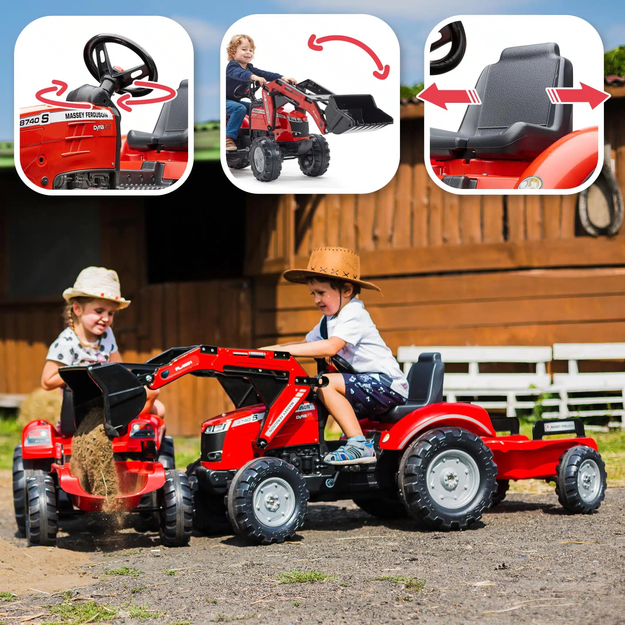 Falk Red Massey Ferguson S8740 Tractor With Front Loader And Trailer