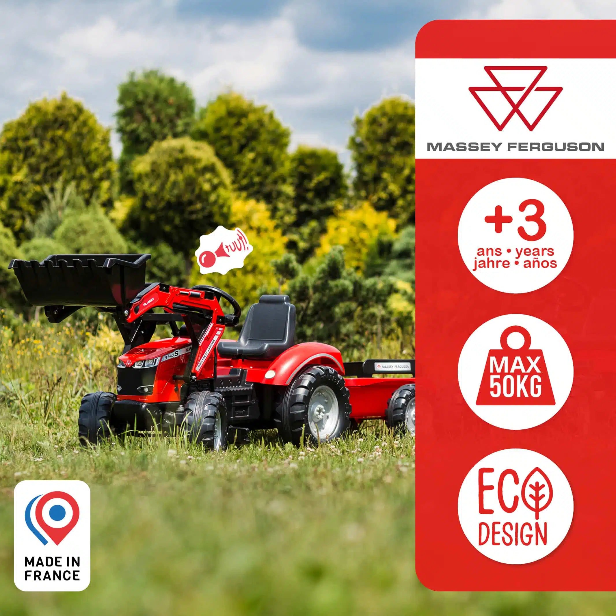 Falk Red Massey Ferguson S8740 Tractor With Front Loader And Trailer