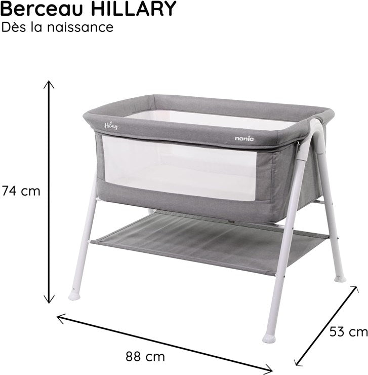 Nania Hillary Co-Sleeping Crib With Mattress & Storage – Safe, Compact Baby Bed With Breathable Mesh Sides