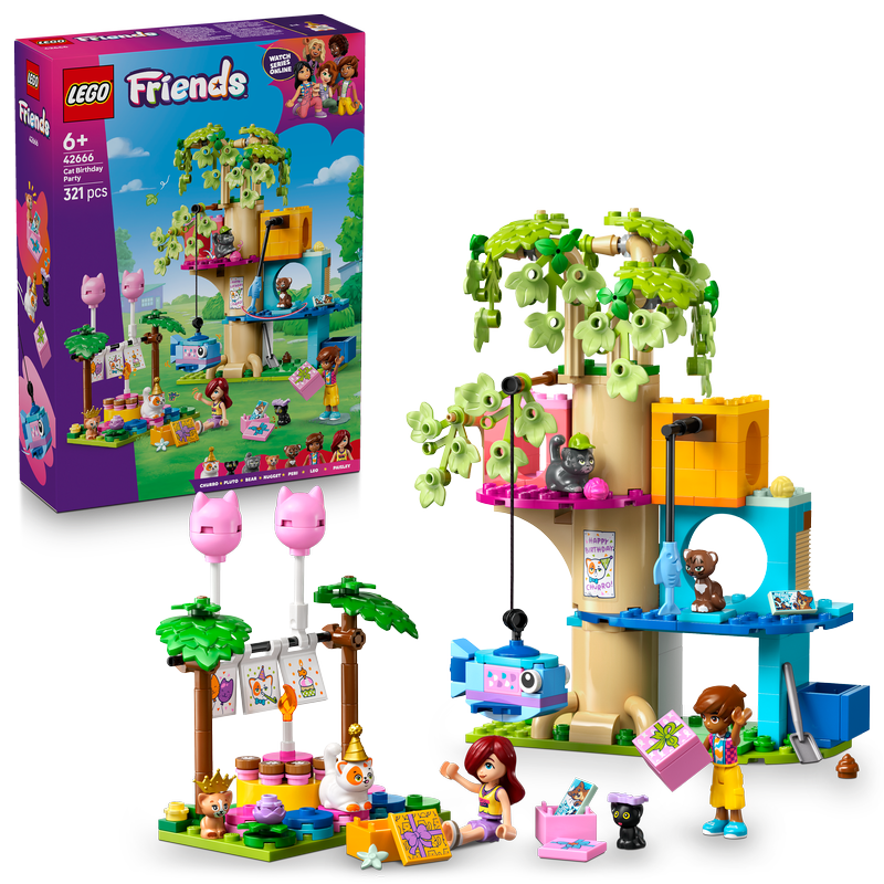 Lego® Friends Cat Birthday Party & Tree House Building Kit Toy 42666