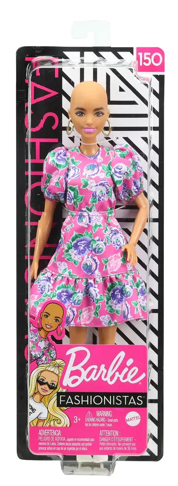 Barbie Fashionista Doll With No Hair & Floral Peplum Dress