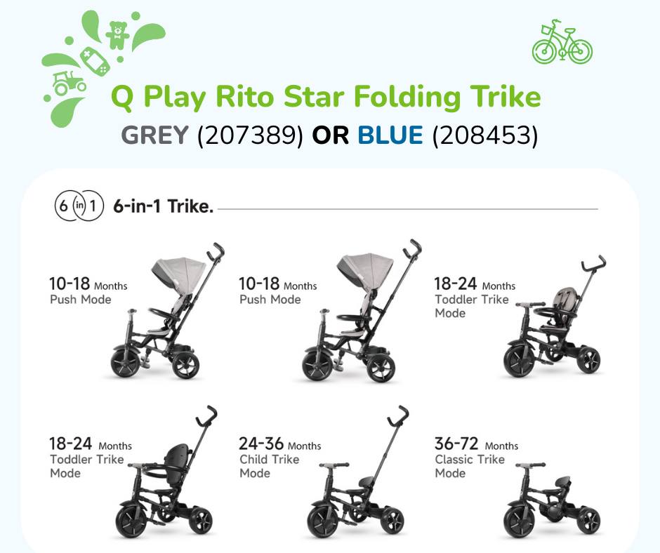 Q Play Rito Star Folding Trike Blue