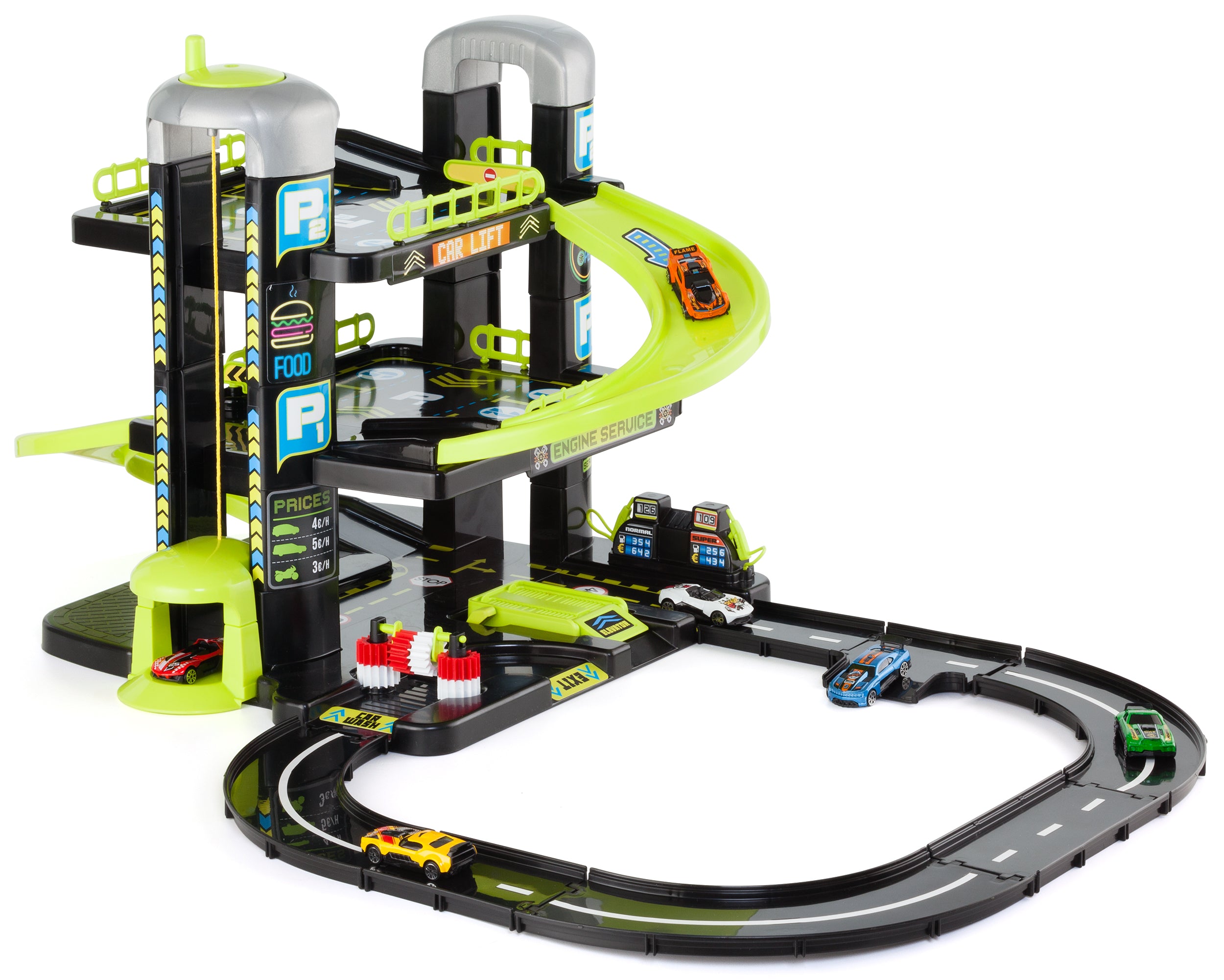 3 Storey Parking With Tracks And 5 Cars