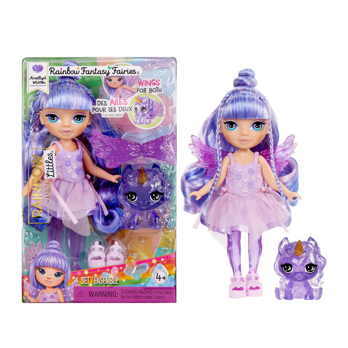 Rainbow High Littles Rainbow Fantasy Fairies With Pet – Amethyst, Purple, 5.5" Posable Small Doll & Fantasy Pegasus Pet