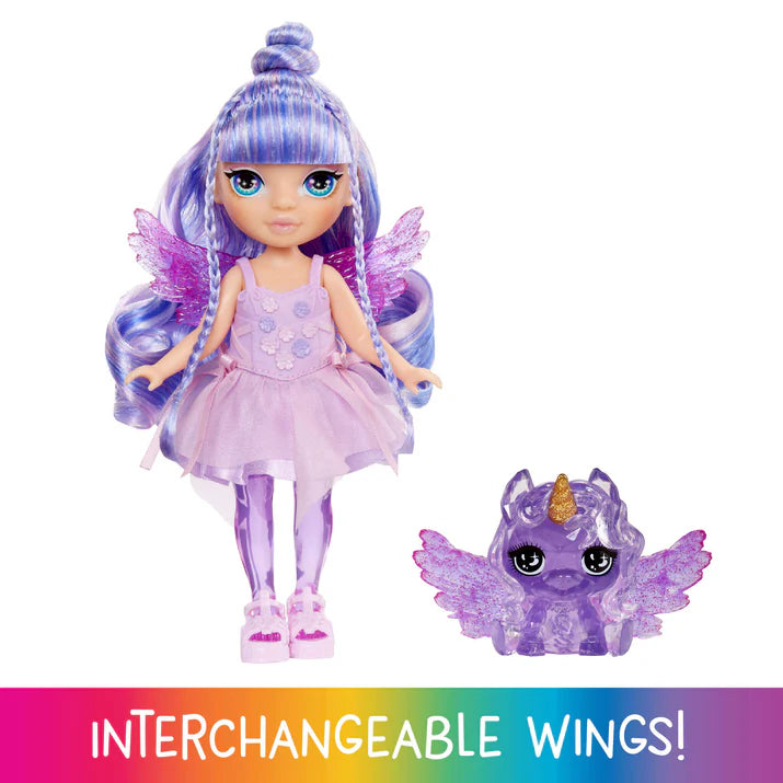 Rainbow High Littles Rainbow Fantasy Fairies With Pet – Amethyst, Purple, 5.5" Posable Small Doll & Fantasy Pegasus Pet