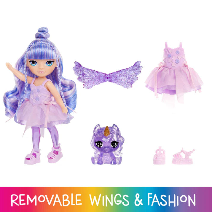 Rainbow High Littles Rainbow Fantasy Fairies With Pet – Amethyst, Purple, 5.5" Posable Small Doll & Fantasy Pegasus Pet