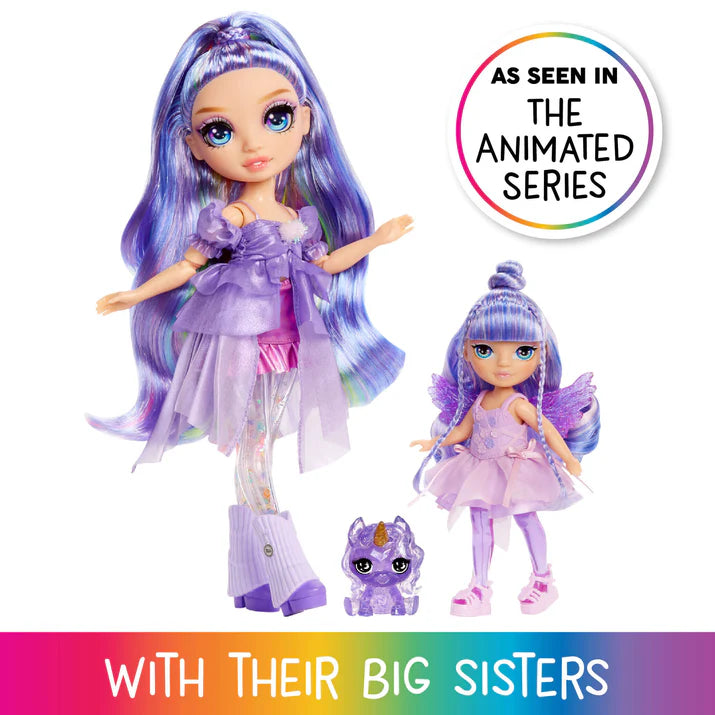 Rainbow High Littles Rainbow Fantasy Fairies With Pet – Amethyst, Purple, 5.5" Posable Small Doll & Fantasy Pegasus Pet