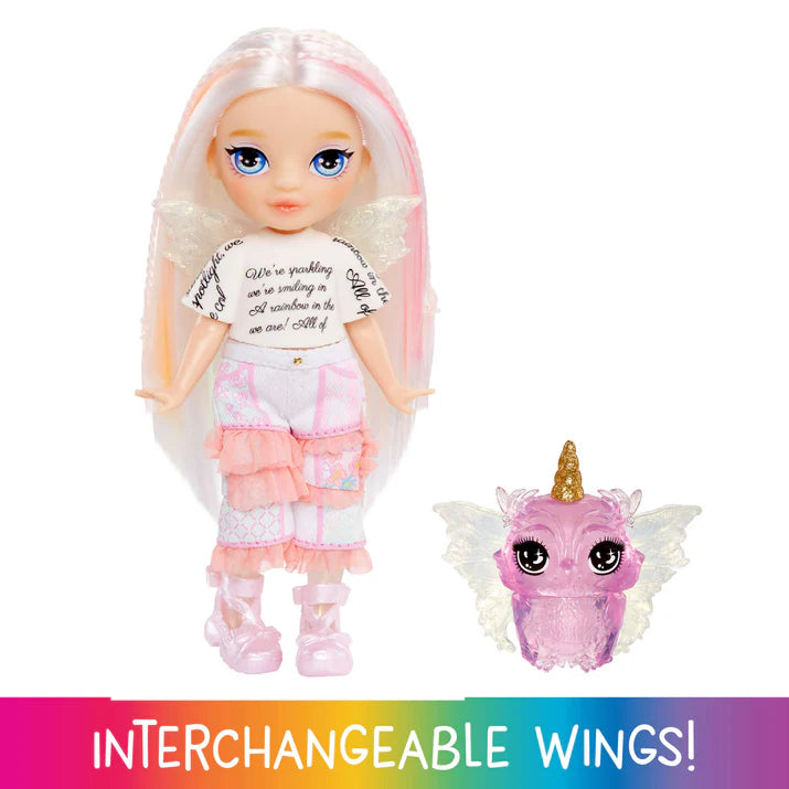 Rainbow High Littles Rainbow Fantasy Fairies With Pet – Opal, Rainbow, 5.5" Posable Small Doll & Fantasy Owl Pet