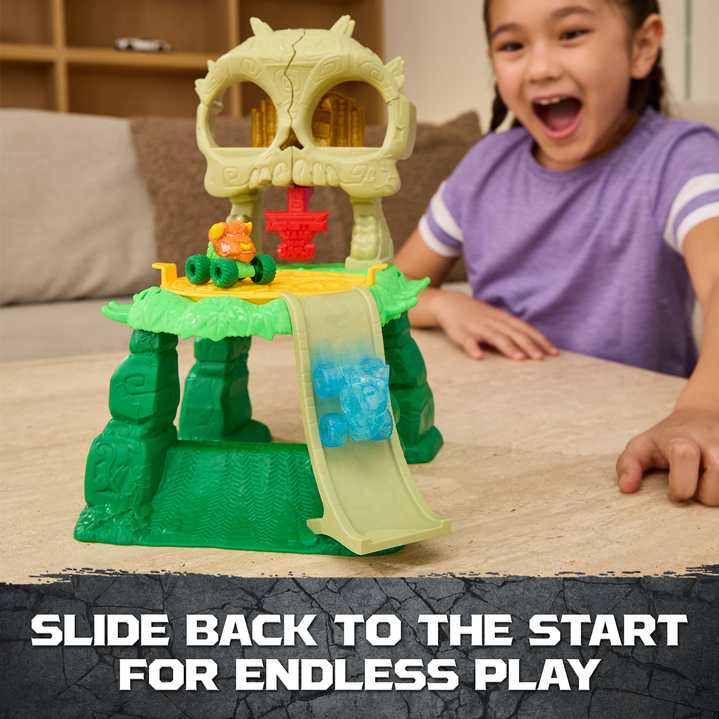 Monster Jam Mini Jams, Crash & Crumble Skull Escape Playset , 2 Exclusive Die-Cast El Toro Loco And Dragon Monster Trucks