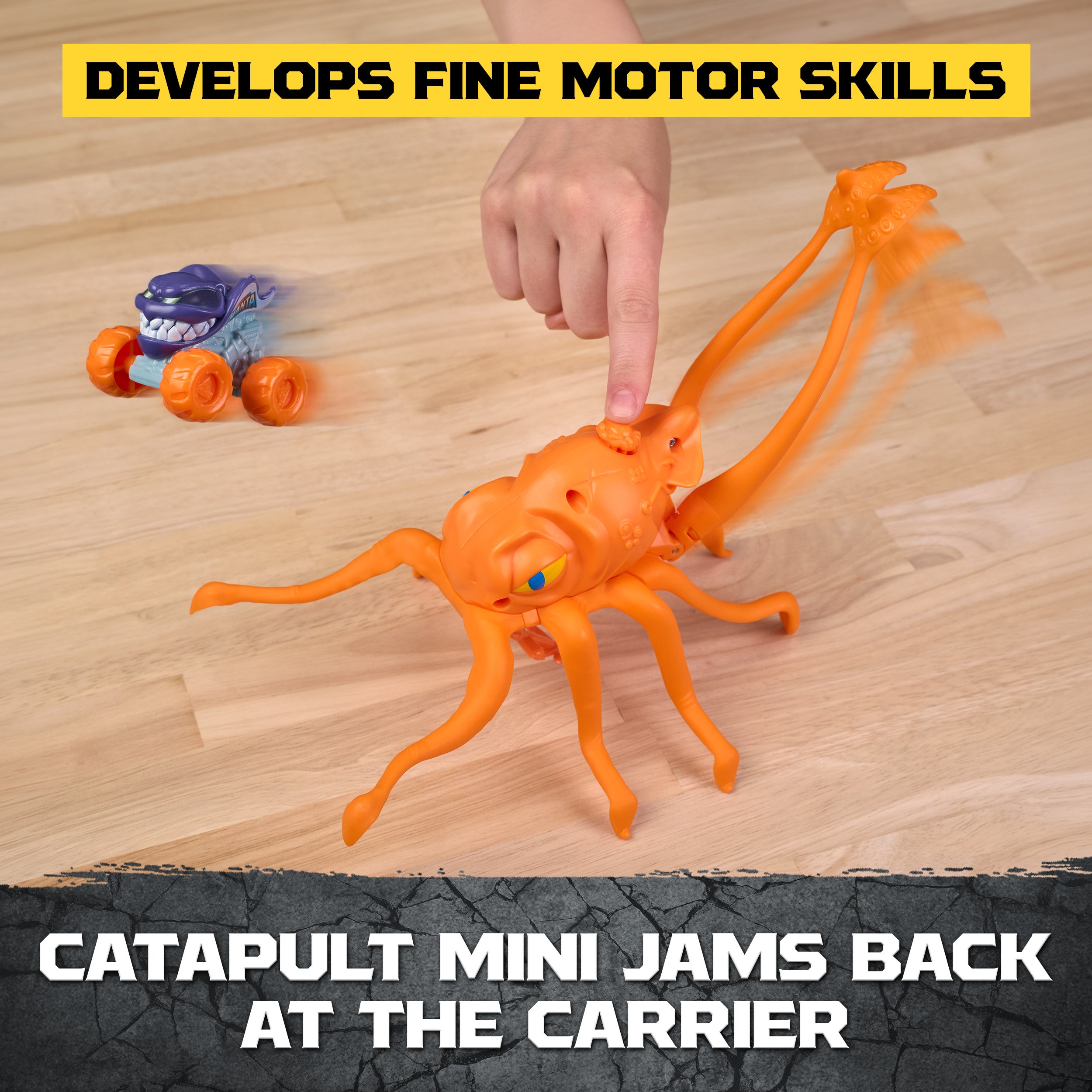 Monster Jam Mini Jams Megalodon Squid Takedown Playset With 2 Exclusive Mini Monster Trucks, Megalodon & Monster Manta