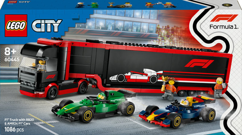 Lego® City 60445 F1® Truck With Rb20 & Amr24 F1® Cars Toy Racing Transporter Set