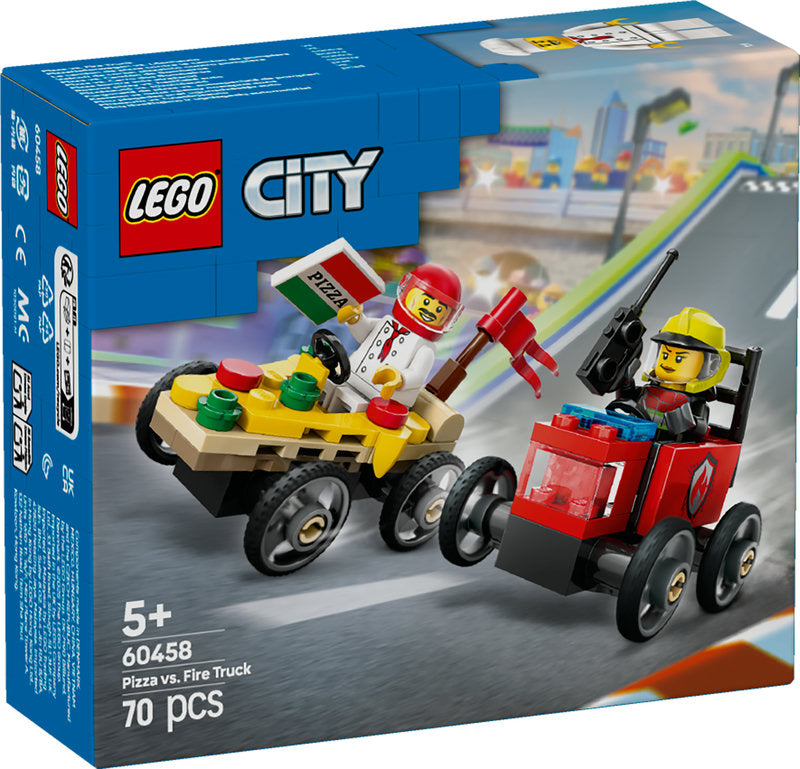 Lego® City Pizza Vs. Fire Truck Race Car Pack Toy Soapbox Racing Set 60458