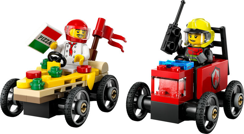 Lego® City Pizza Vs. Fire Truck Race Car Pack Toy Soapbox Racing Set 60458