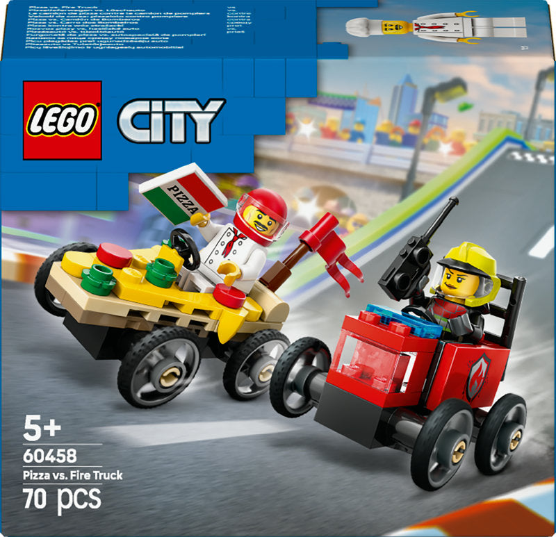 Lego® City Pizza Vs. Fire Truck Race Car Pack Toy Soapbox Racing Set 60458