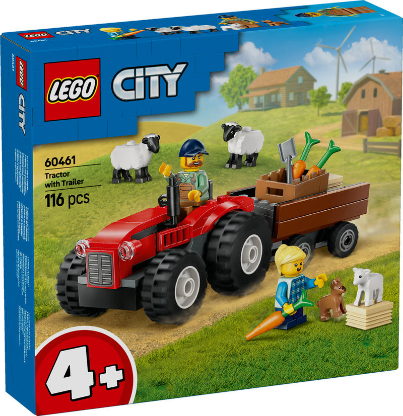 Lego® City Red Farm Tractor With Trailer & Sheep Toy, Playset For Kids 60461
