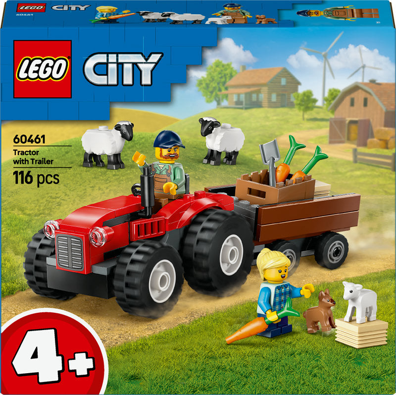 Lego® City Red Farm Tractor With Trailer & Sheep Toy, Playset For Kids 60461