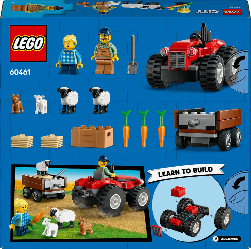 Lego® City Red Farm Tractor With Trailer & Sheep Toy, Playset For Kids 60461