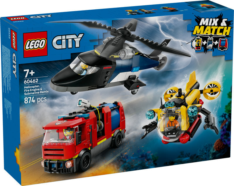 Lego® City Helicopter, Fire Engine & Submarine Remix Toy Building Set 60462