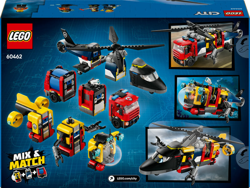 Lego® City Helicopter, Fire Engine & Submarine Remix Toy Building Set 60462
