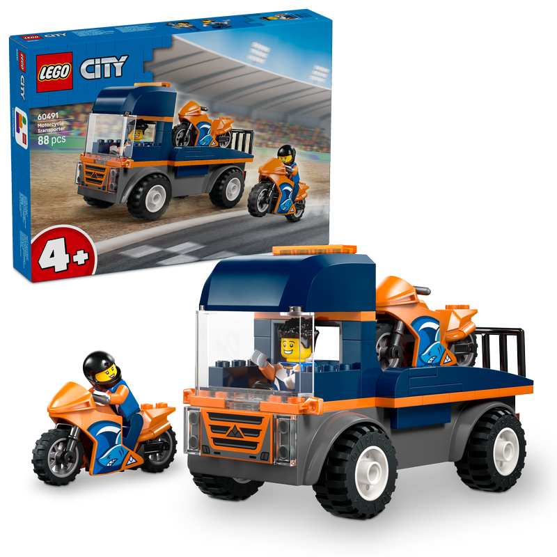 Lego® City Motorcycle Transporter Toy And 2 Minifigures 60491