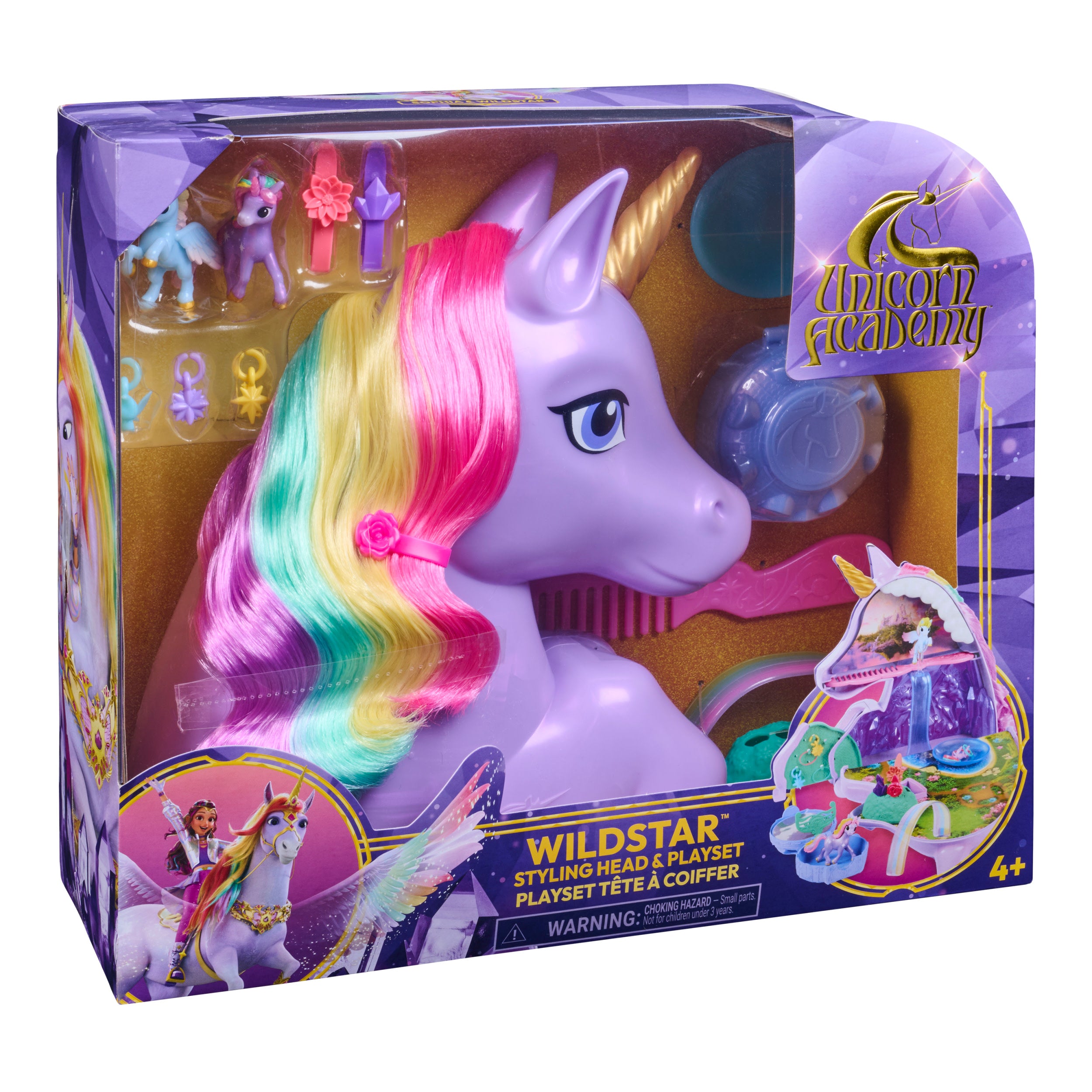 Unicorn Academy 2-In-1 Wildstar Styling Head And Mini Figure Playset With Over 15 Pieces And Hair Accessories