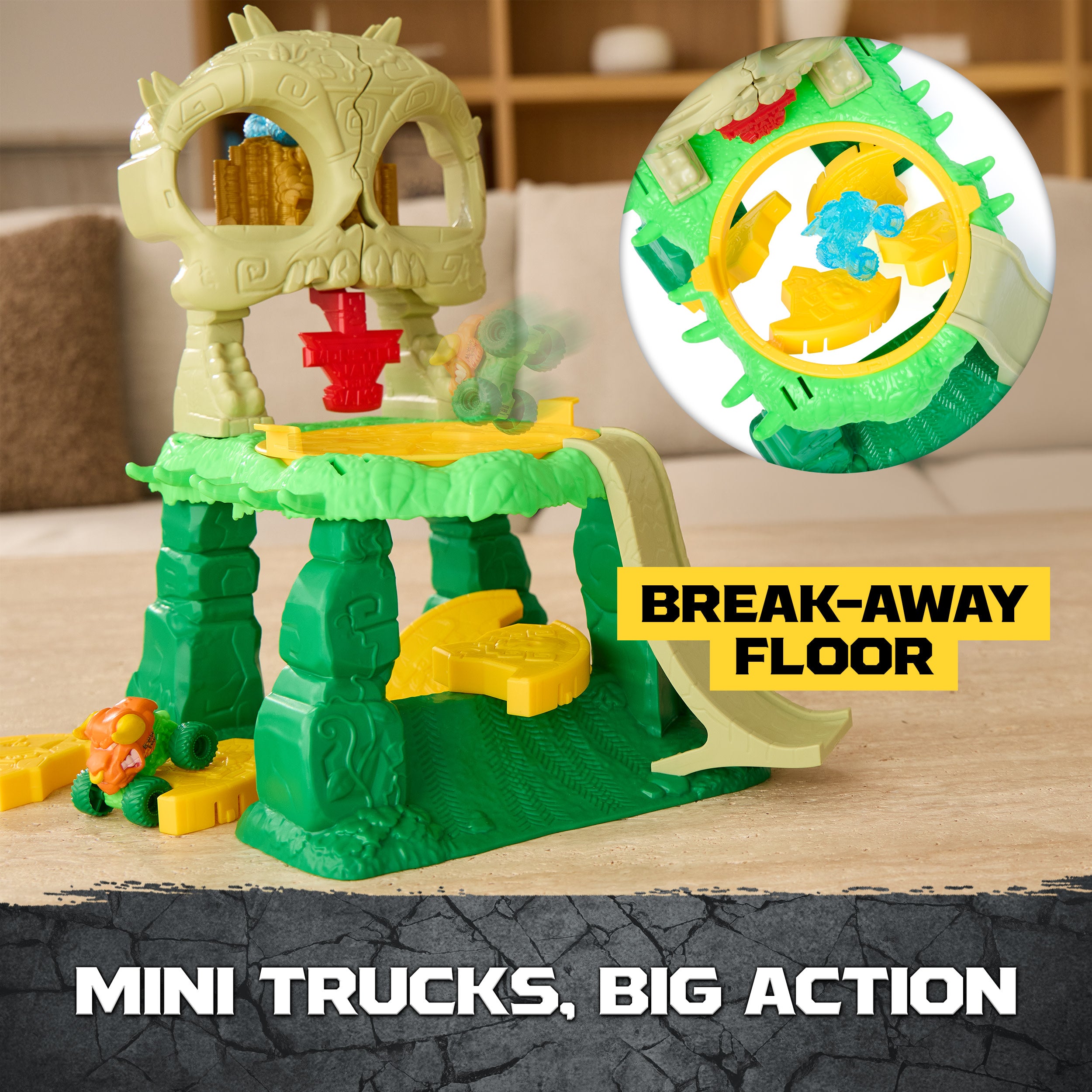 Monster Jam Mini Jams, Crash & Crumble Skull Escape Playset , 2 Exclusive Die-Cast El Toro Loco And Dragon Monster Trucks