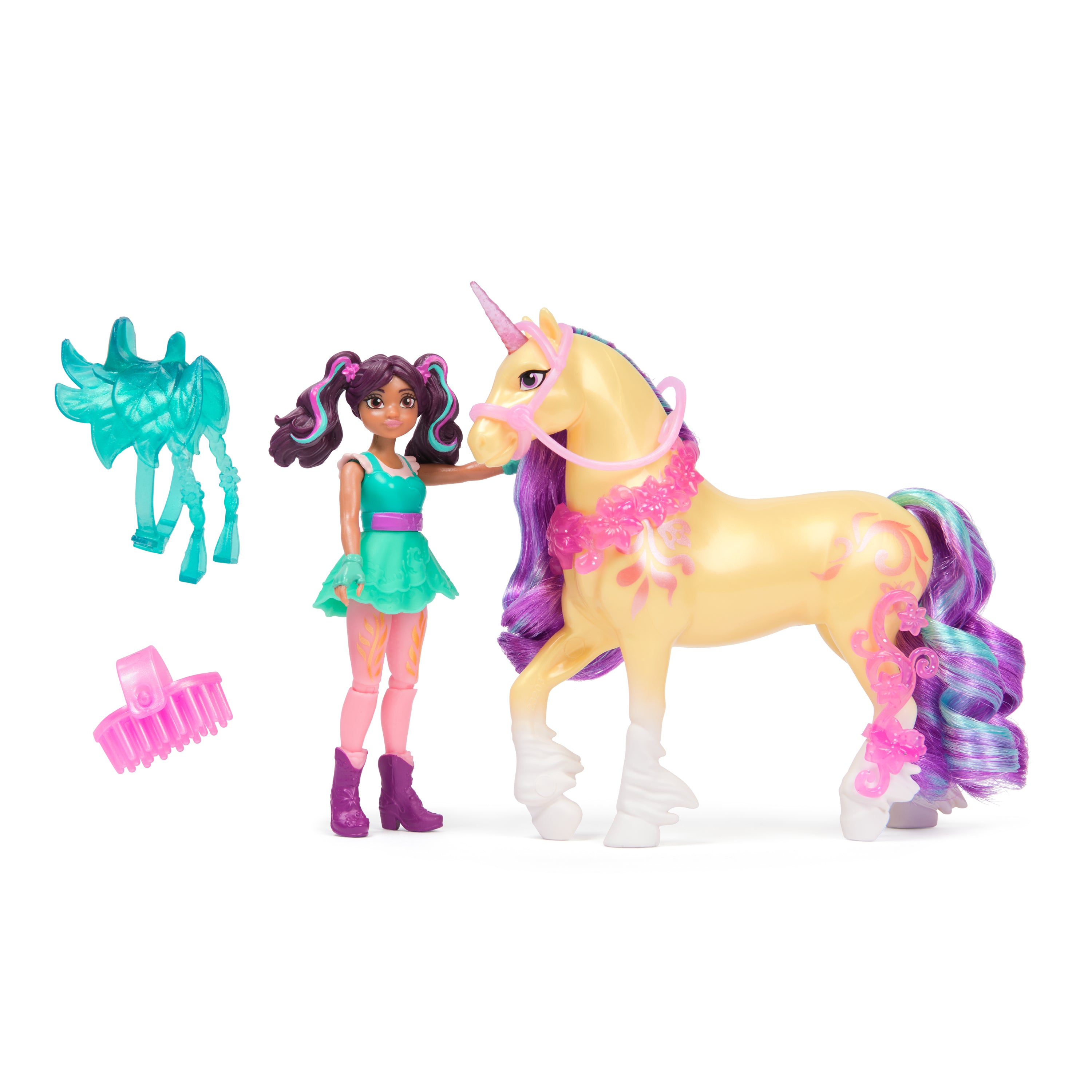 Unicorn Academy Ava & Leaf Power Of Friendship Set With Translucent Saddle And 2 Power Accessories