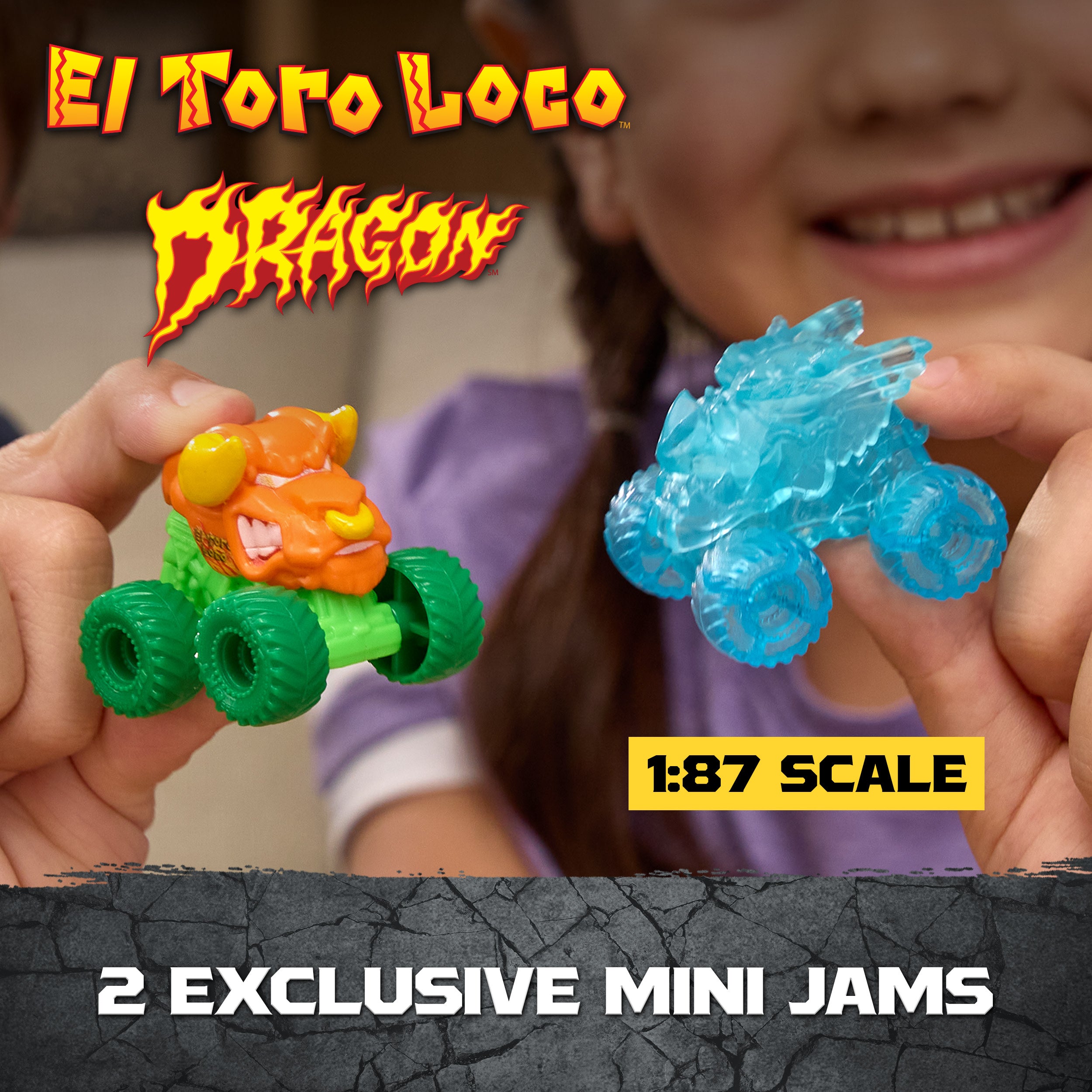 Monster Jam Mini Jams, Crash & Crumble Skull Escape Playset , 2 Exclusive Die-Cast El Toro Loco And Dragon Monster Trucks