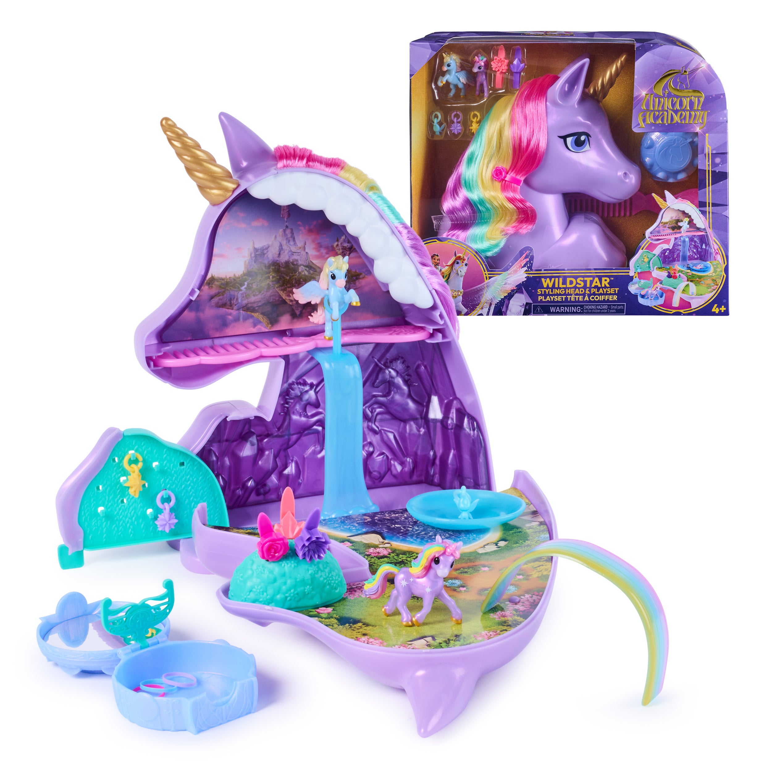 Unicorn Academy 2-In-1 Wildstar Styling Head And Mini Figure Playset With Over 15 Pieces And Hair Accessories