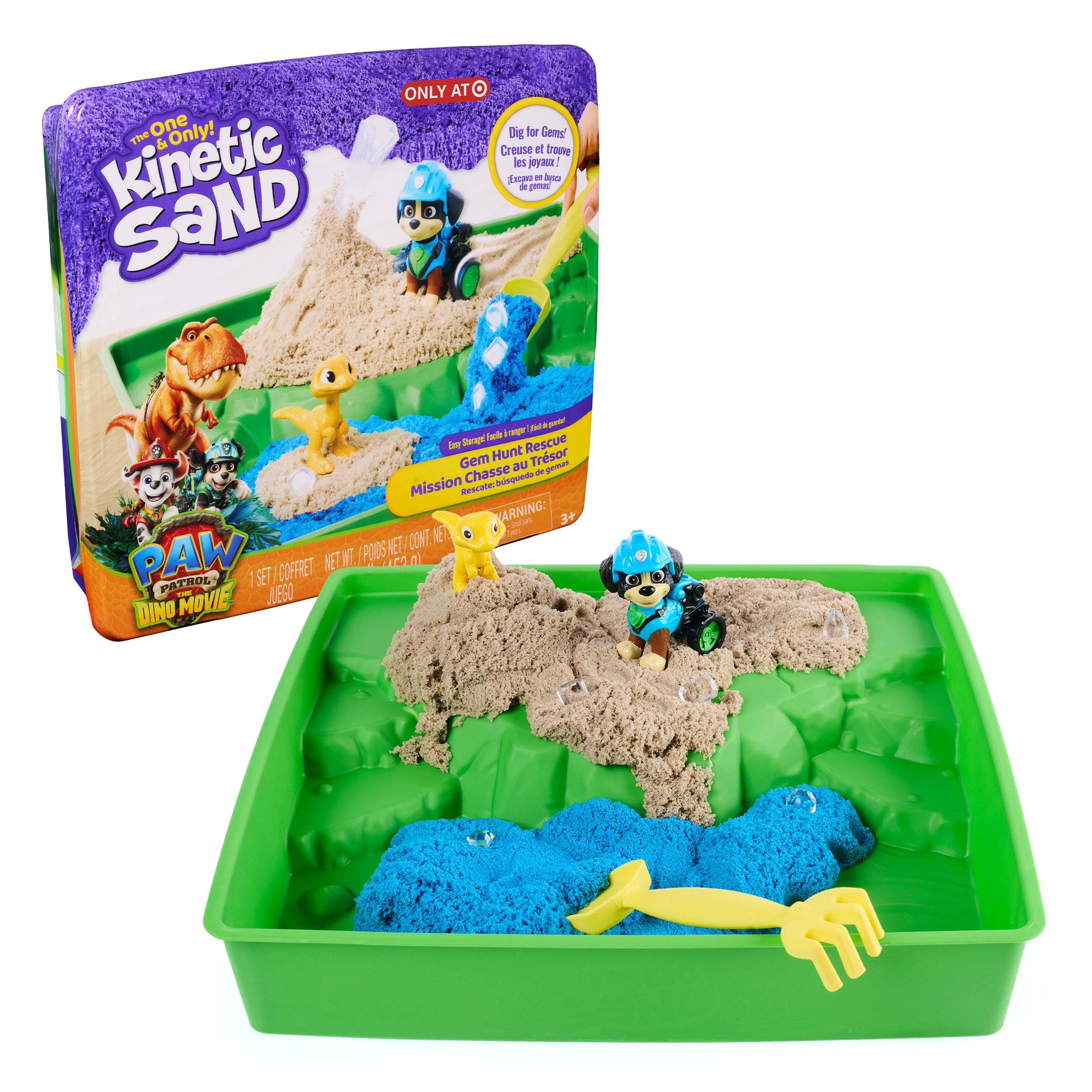 Kinetic Sand, Paw Patrol: The Dino Movie Gem Hunt Rescue Playset With Rex And Dinosaur Action Figures And 453 G Of Mouldable Play Sand