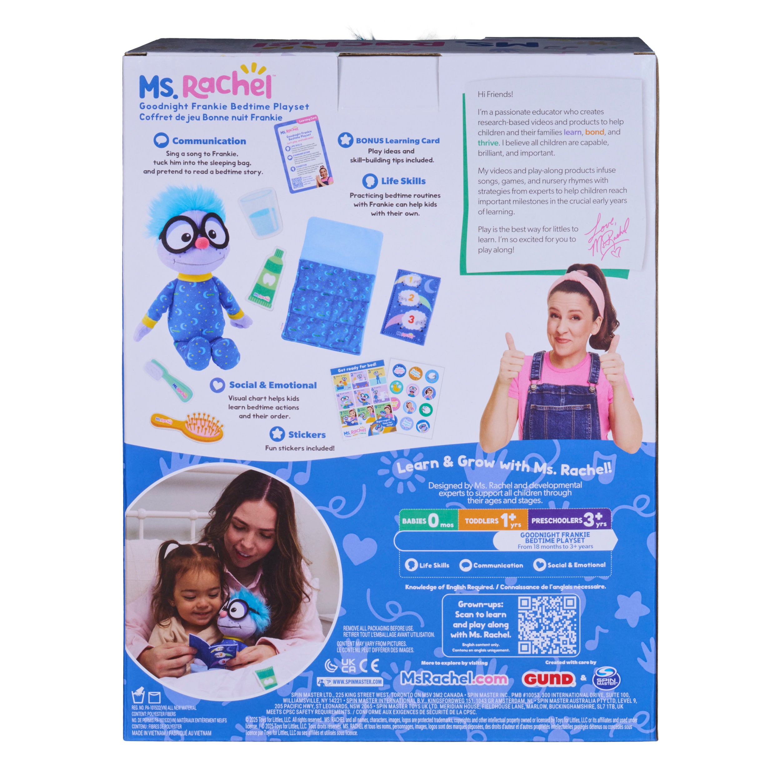 Ms. Rachel Goodnight Frankie Bedtime Playset, 11” Plush With Sleeping Bag & Accessories