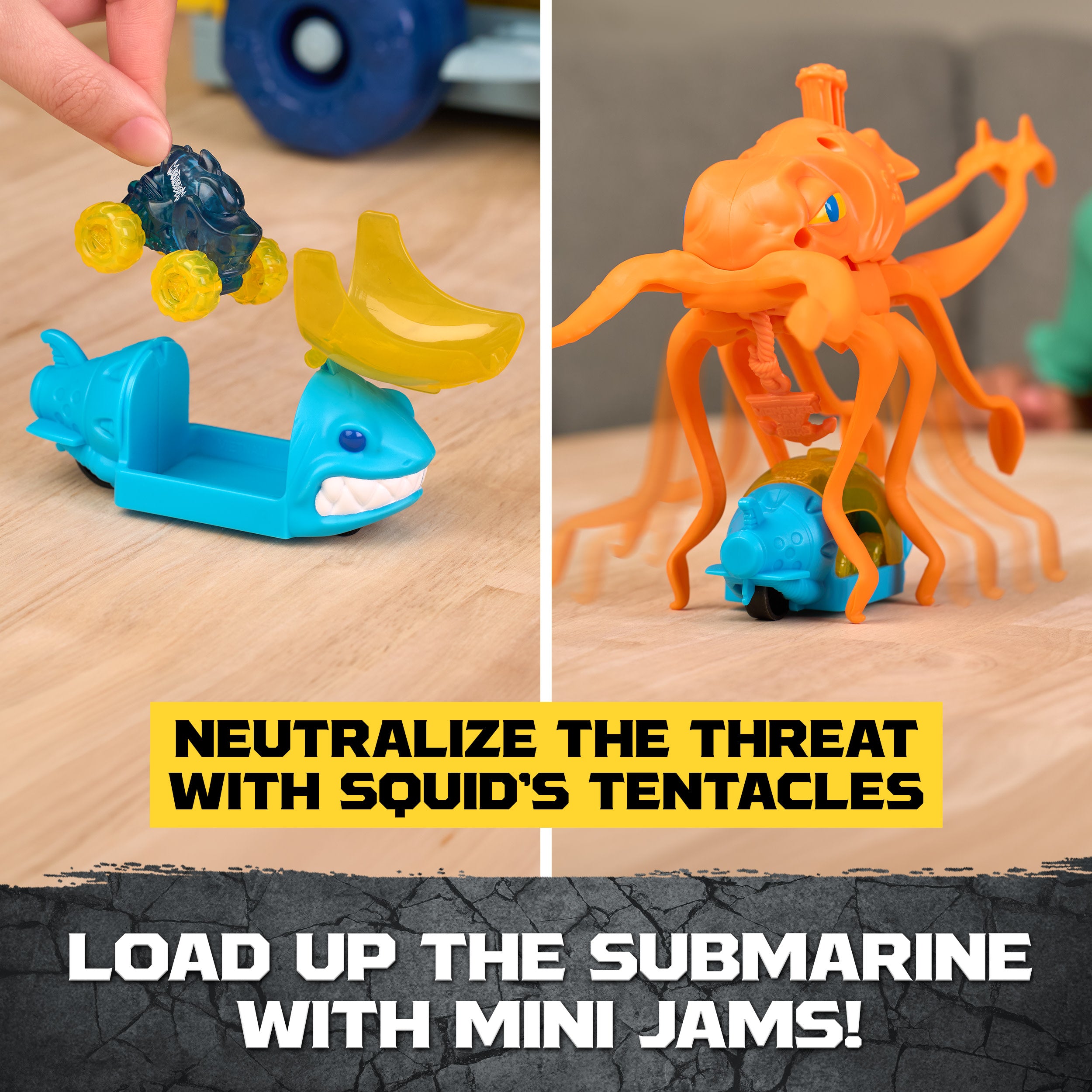 Monster Jam Mini Jams Megalodon Squid Takedown Playset With 2 Exclusive Mini Monster Trucks, Megalodon & Monster Manta