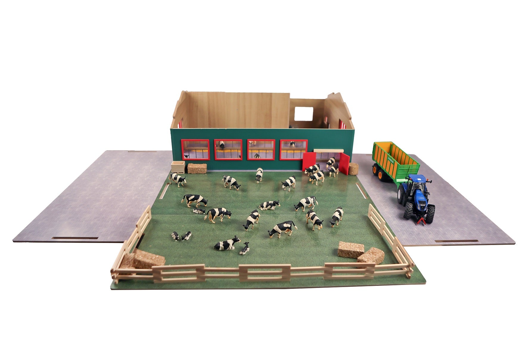 Kids Globe 1:32 Cattle And Machinery Wooden Playshed With Pasture & Removable Roof Panels