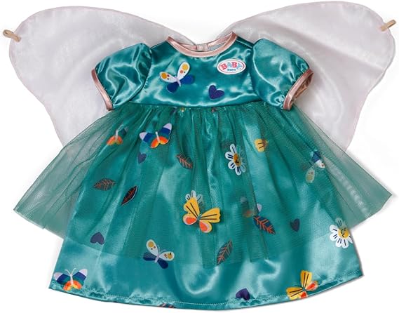 Baby Born Green Fairy Dress With Butterfly Appliques & Fabric Wings Clothing Suitable For Dolls Of Size 43 Cm