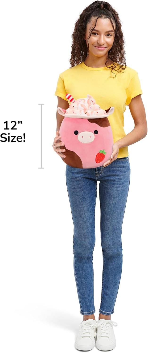 Squishmallows Original 12-Inch Rishi The Strawberry Milkshake Cow