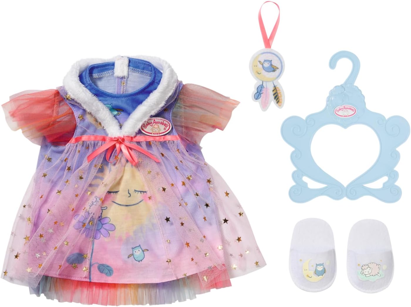 Baby Annabell Sweet Dreams Nightdress With Plush Collar, Slippers And Dream Catcher For 43 Cm Dolls