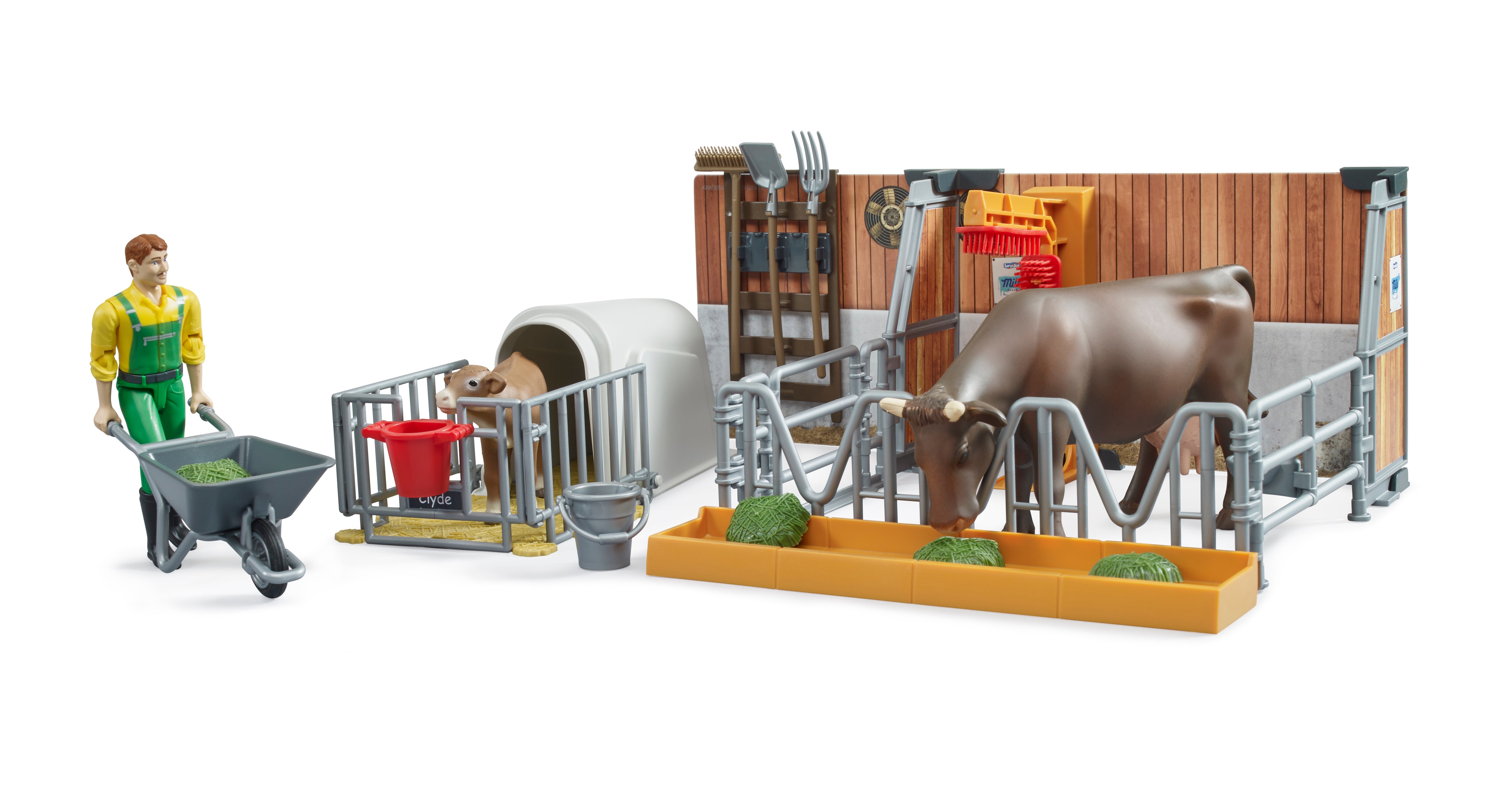Bruder Bworld Cow & Calf Barn With Farmer