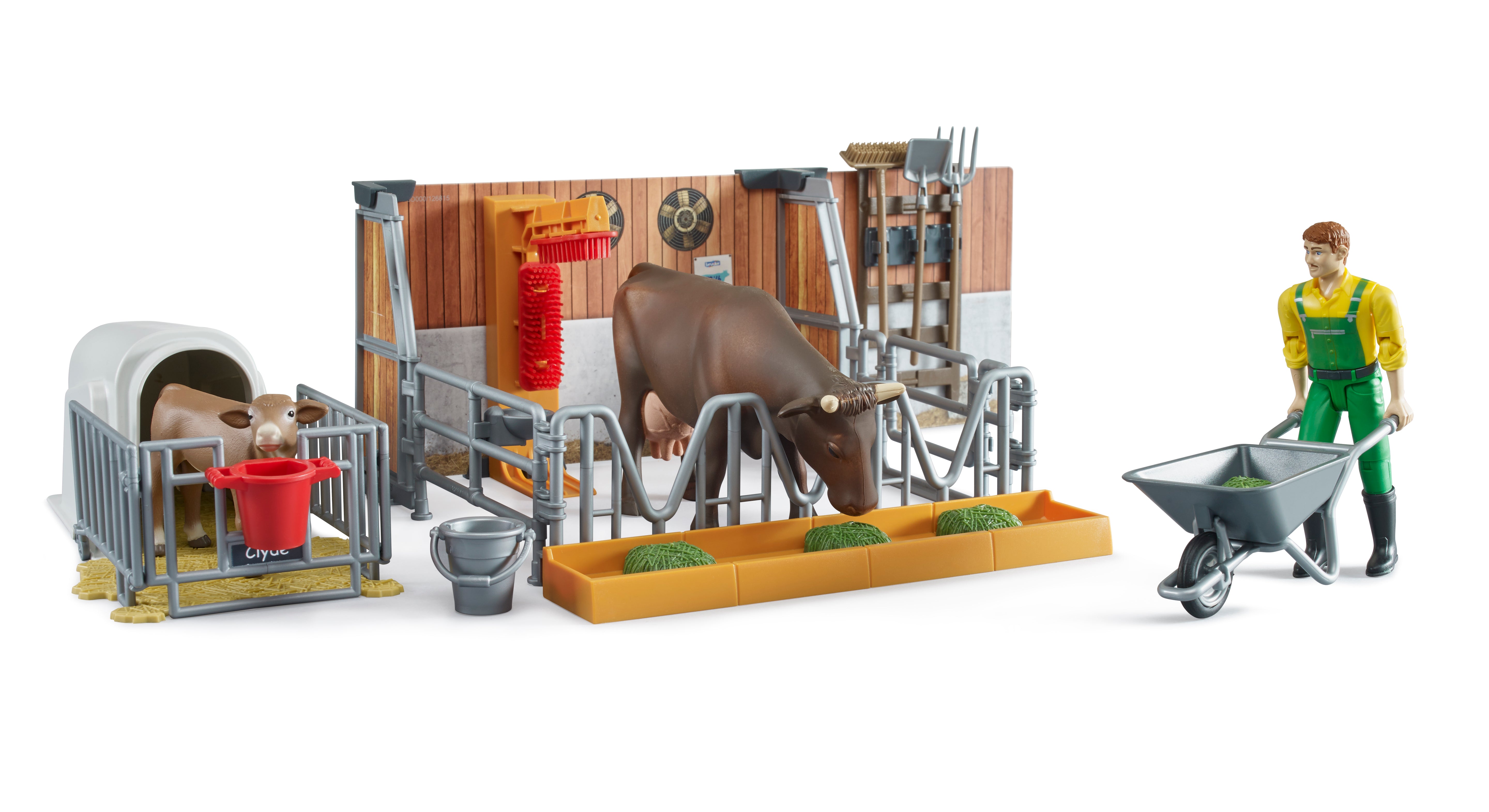 Bruder Bworld Cow & Calf Barn With Farmer