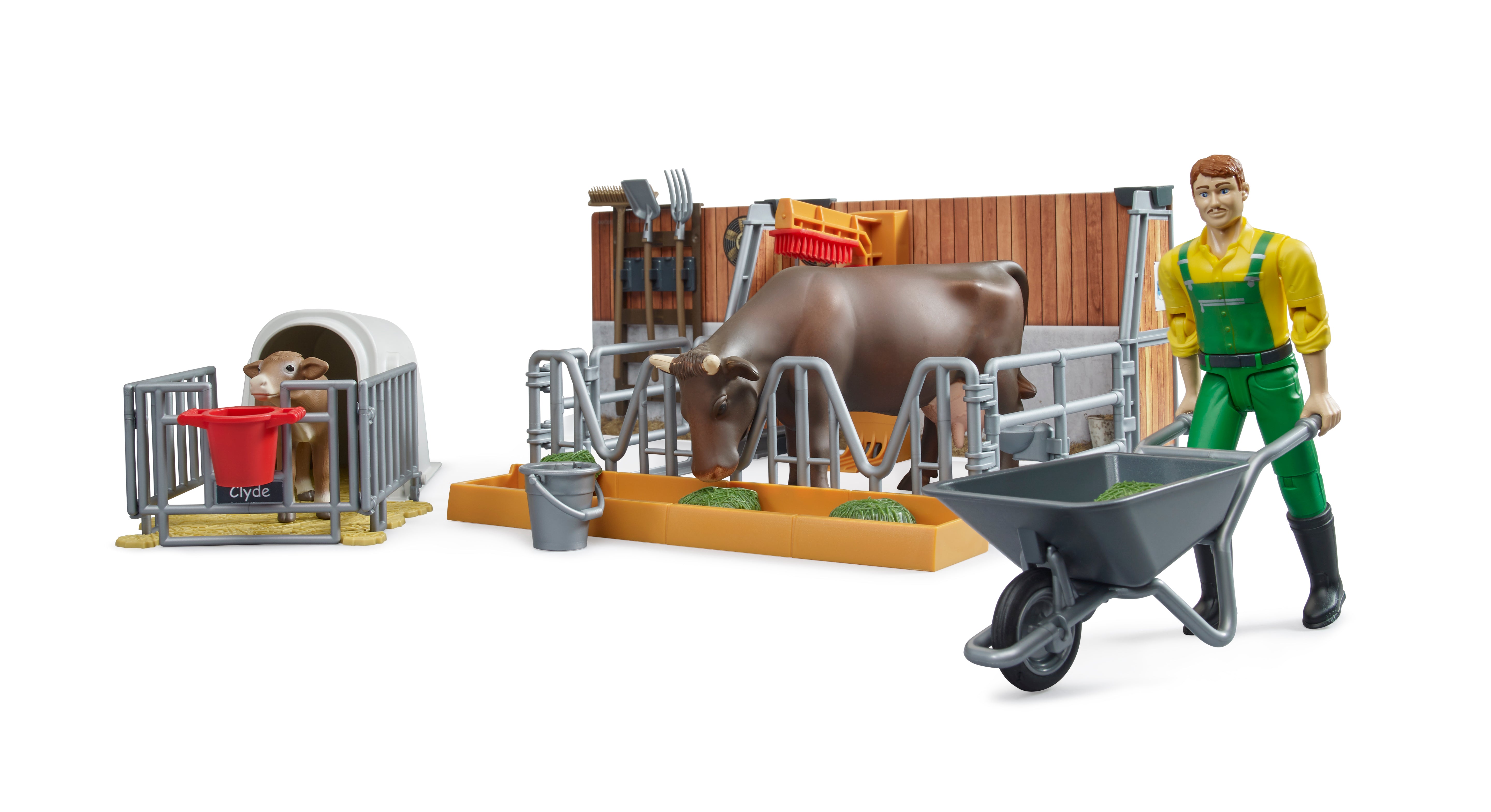 Bruder Bworld Cow & Calf Barn With Farmer