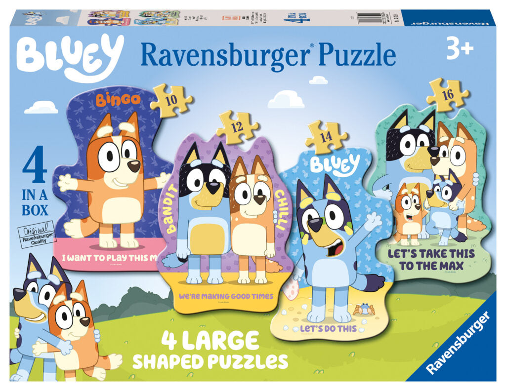 Ravensburger Bluey 4 Large Shaped Jigsaw Puzzles (10, 12, 14, 16 Piece)