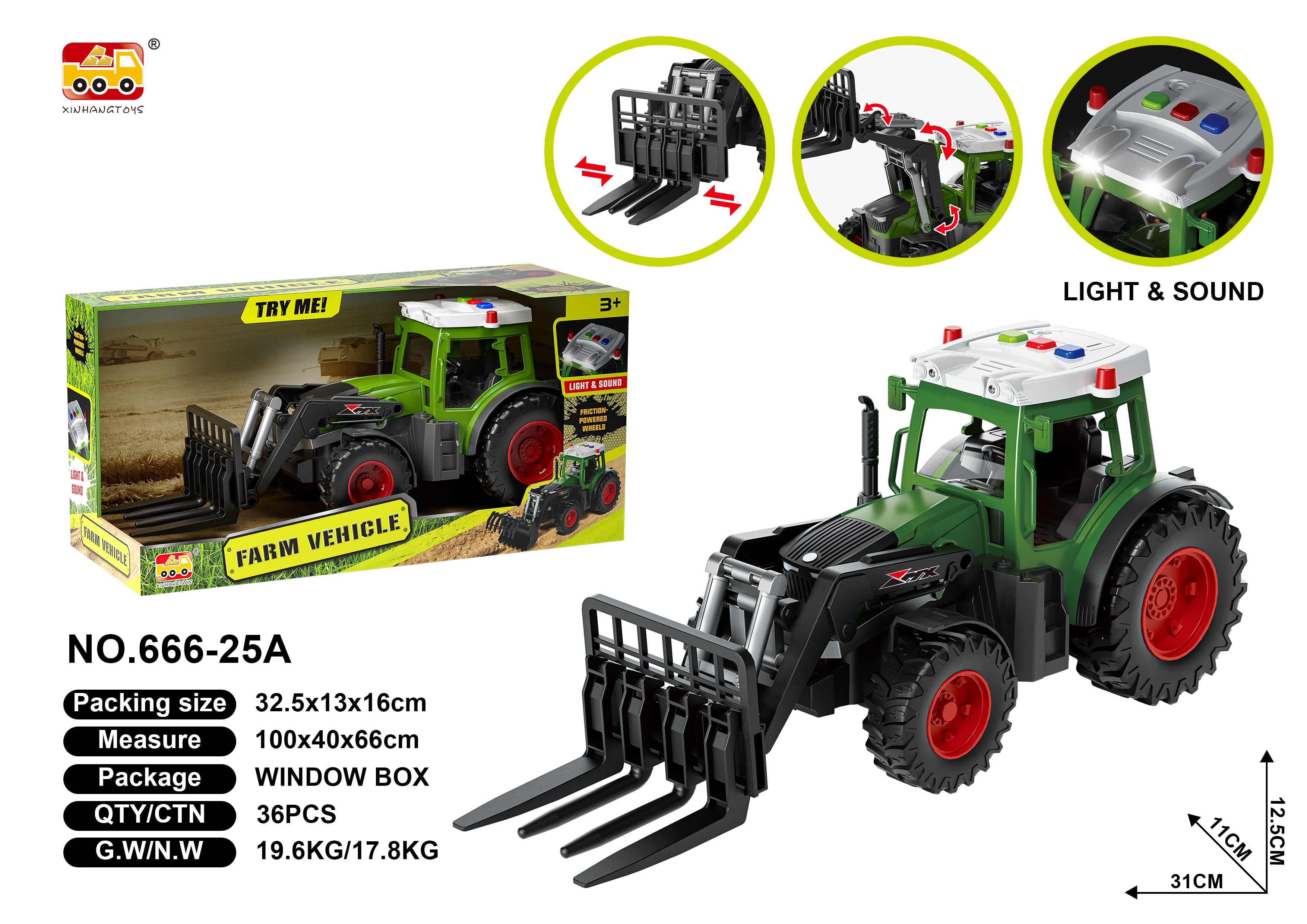 Lights & Sounds Fork Load Tractor With Friction Powered Wheels